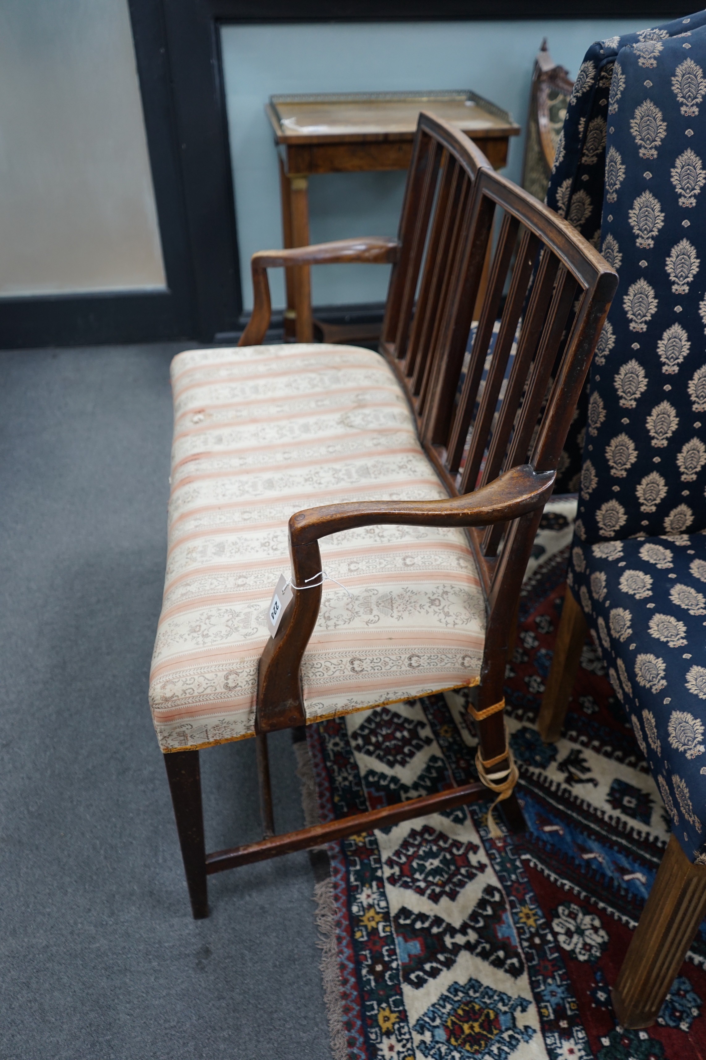 A George III and later mahogany chair back settee, length 93cm, depth 44cm, height 88cm *Please note the sale commences at 9am.